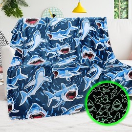 BORORO Glow in The Dark Shark Blanket - Cozy Shark Toys Birthday Gifts for Kids Boys 50x60 inch