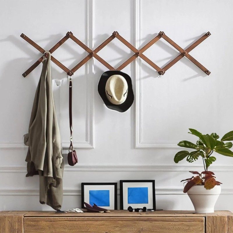 FixtureDisplays Accordion Wallmount Hat Hanger, Expandable Purse Coat Backpack Rack