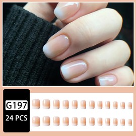 JUSTUSNX 24pcs Square Fake Nails Gradient False Nails Short Press on Nails for Women and Girls (C)