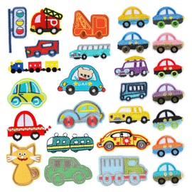 paitok SFNEC 27PCS Iron on Car Patches for Kids Clothing, Embroidered Traffic Appliques Stickers, Repair Patches for Jeans, Jackets, Hats, Shoes, Backpacks, Bus/Truck/Cars DIY Decorations