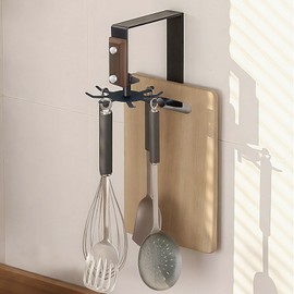 CAUSXIAOFA 8-Claw Hanging Pot Rack, Aluminum Walnut Wood, No Drill | Pot and Pan Hanger Wall Mounted Heavy Duty Pot Hangers for Kitchen