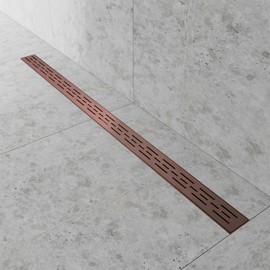 Hydroware Linear Shower Drain - Stainless Steel Rectangular Shower Floor Drain with Removable Patterned Grate, Hair Strainer, Threaded Adapter (Copper, 48 Inches)