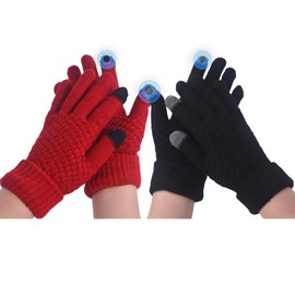 JiaYouLC 2 Pairs Women Soft Lining Thermal Gloves Adult Winter Warm Knitted Touch Screen Knitted Gloves for Running Skiing Cycling (Black + Red, One Size)