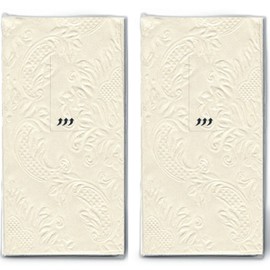 20 Handkerchiefs (2 x 10) Moments Ornament Cream / Beige - Plain Embossed with Ornaments / Wedding / Tears of Joy