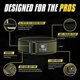 Titan Armour® Premium Self-Locking Weight Lifting Belt | Gym belt: Crossfit, Powerlifting, Deadlift, Olympic Lifts, Squats | Functional Weightlifting Belt | Men & Women | UK Brand (Military Green, M)
