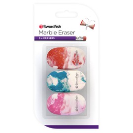 Swordfish Marble Eraser [Pack of 3] PVC and Phthalate Free Tablet Eraser – Assorted Colours [40377]