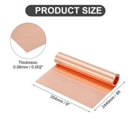 sourcing map Pure Copper Sheet Roll, 0.06mm 28Ga Thick T2 Copper Flashing 2440mm x 204mm/8Ft x 8in Copper Strip Soft Copper Metal Foil Plate for Craft Electrical House Repair
