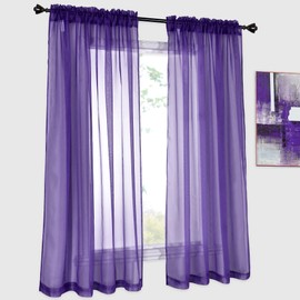 DONREN 2 Panels Solid Color Dark Purple Sheer Curtains Elegant Rod Pocket Window Voile Panels Drapes for Bedroom Living Room (52X45 Inches)