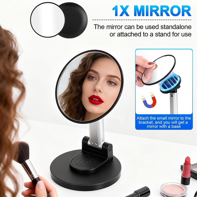 LUAZEX Portable Makeup Mirror with Stand, Black Metal Frame, 3.86
