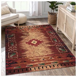 Southwestern Tribal Rug, Rustic Western Aztec Area Carpet for Living Room, Bedroom or Cabin – Washable, Non-Slip, Fade-Resistant, Pet-Friendly, Earth Tone Floor Mat for Home Decor 4x6 ft