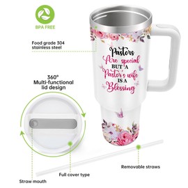 Vprontse Pastor Wife Appreciation Gifts - Pastor Appreciation Gifts - Pastor Gifts, Pastor Gifts for Women, Gift for Pastor, Pastor Wife Gifts, Pastor Wife Tumbler (40 oz，with Lid and Straw)