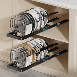 Organizador Extraíble De Profundidad Ajustable Para Ollas Y Sartenes (Negro,Paquete de 2)