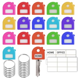 16Pcs Key Covers Caps,Rubber Key Color Identifiers Cover with Ring and Blank Label in 8 Assorted Colors fits Most Keys for House Classification Organization