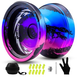 FS23 Finger Spin Yoyo - Professional Metal Trick Yo-yo, Responsive & Unresponsive Yo yo for Kids 8-12 & Adults, Dual Function Fingerspin Trick Yoyo with Strings & Accessories-Black Blue Pink
