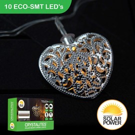 Touch Of ECO CRYSTALITES Solar Powered String Lights - Orb, Heart, or Star (Heart-Metal Decorative Bulb)