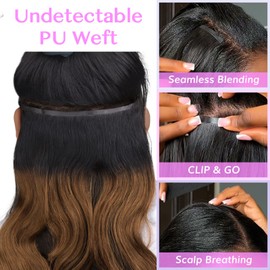 IDN BEAUTY Seamless Clip In Hair Extensions Human Hair 1B/30 Ombre Natural Black to Medium Auburn Body Wave Seamless Clip Ins For Black Women PU Weft Invisible Edge Thick Ends 110g 16 Inch 7pcs