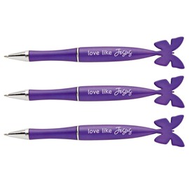 Needzo Love Like Jesus Purple Butterfly Pen, Office and School Supplies, Bible Study Gifts (Pack of 3)