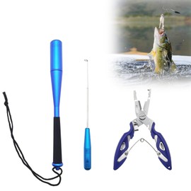 ZLFCypheria 3 Piece Fishing Fish Killer, Fishing Gripper and Pliers Set, 24.5 cm Aluminium Fish Blackjack Fish Narcore, with Fishing Pliers, Fishing Hook Remover, Fish Nafiter, Fishing Accessories