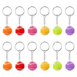 DAWRIS Pack of 12 Tennis Ball Keyrings, Mini Tennis Ball Key Rings, Tennis Ball Key Ring, Tennis Racket Key Ring, Metal Key Ring with Tennis for Tennis Lovers, colour
