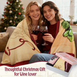Buryeah 2 Pack Wine Blanket and Slipper Socks Wine Lovers Gift Set - 50"x60" Soft Flannel Throw Blanket Fuzzy Warm Slipper Socks with Non Slip Sole, Spring Mother's Day Accessories Gift for Women