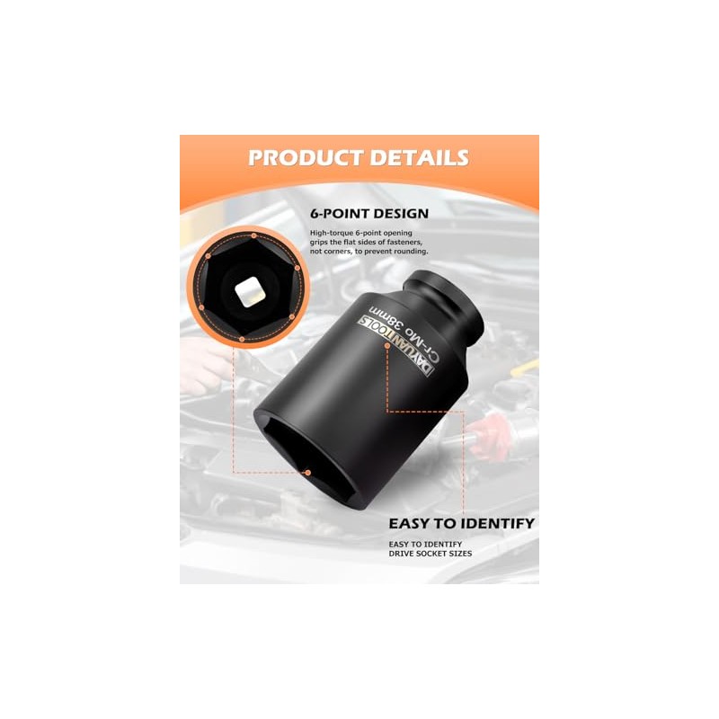 DAYUAN 9 Pcs Axle Nut Hub Impact 1/2" Drive Socket