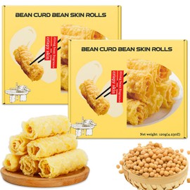 Fried Tofu Skin Roll, 120g Dried Tofu Skin, Nutritious Delicious Tofu Skin, Bean Roll, Golden Bean Curd Rolls for Dishes Hot Pots Stir-Fries Noodles 响铃卷 炸豆皮卷 (2 bags, Fried Tofu Skin Roll)