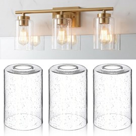 NUOBESTY 3 Pack Clear Seeded Glass Lamp Shades, 3.5"x5.5" Cylinder Replacement Globes with 1-5/8" Fitter for E26 Base Bathroom Vanity, Pendant & Chandelier Fixtures