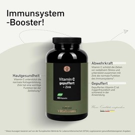Vitabaum Vitabaum? Vitamin C gepuffert + Zink - Hochdosiert mit 1000mg pro Tag - Magenfreundlich - Fr normale Haut, Haare und N?gel - 6 Monats Vorrat - 365 Kapseln - Vegan