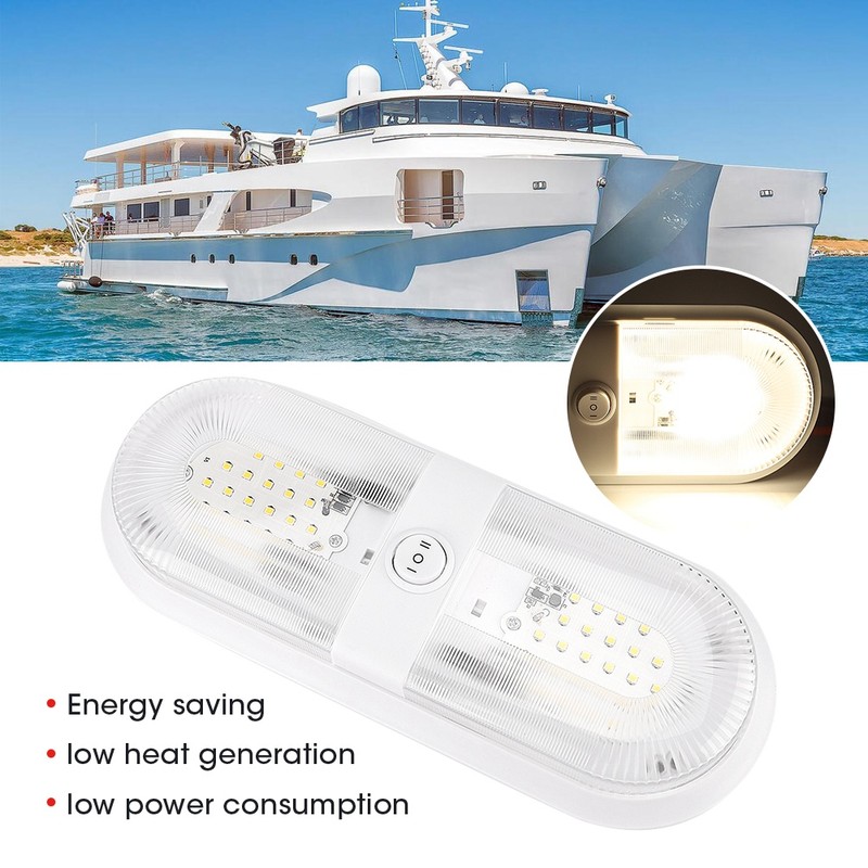 RV Ceiling Light LED Fixture Double Dome 4500K Camp Trailer