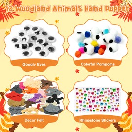 WATINC 12Pcs Hand Puppet Making Kit, Art Craft Felt Sock Puppet Toys, Creative DIY Make Your Own Pompoms Wiggle Googly Eyes Storytelling Role Play Party Supplies Gift for Girls Boys (Woodland Animals)