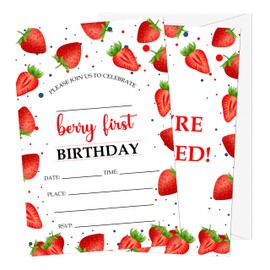 Gsauto Berry 1st Birthday Invitations, 20 Strawberry Red Invitations with Envelopes, Vibrant Whimsical Fruit Theme for Party Decorations
