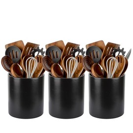 SIEBOLD Utensils Caddy, Cutlery Organizer Elegant Black Porcelain, Spoon Holder for Party & Kitchen Tableware