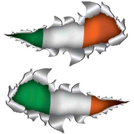 Irish Flag Metal Rip Open Sticker 150mm