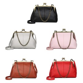 Women Small Vintage Chains Handbag - Pu Leather Kiss Lock Purse(Black)