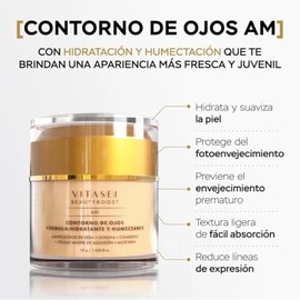 Vitasei - Contorno de Ojos Día con Células Madre, Aminoácidos de Seda, Ácido Hialurónico y Aloe Vera | Hidratante, Antiarrugas y Rejuvenecedor, 30g