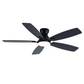 52in Black Ceiling Fan with Light, Flush Mount, Remote APP Control