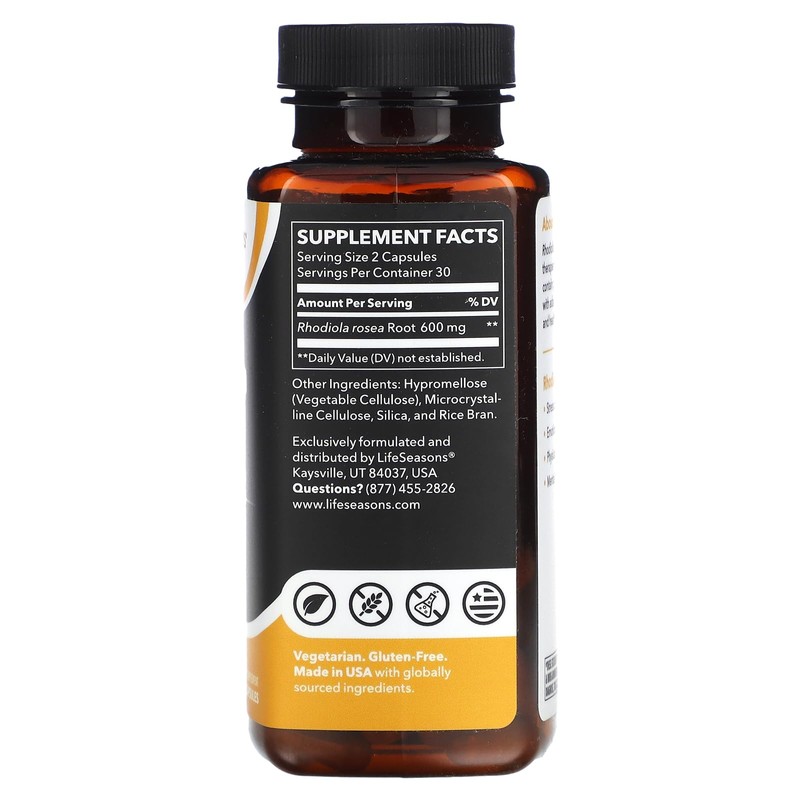 LifeSeasons Rhodiola Root 600mg per 2 Capsules – Adaptogenic Supplement for
