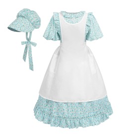 Nuoqi Prairie Dress - Disfraz colonial para niñas, disfraz de Laura Ingalls Wilder con delantal, verde claro, 4-5