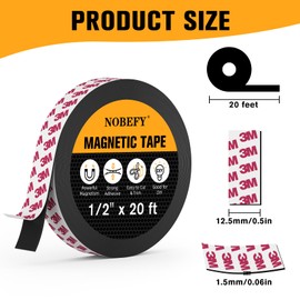 NOBEFY Magnetic Tape, 20 Feet x1/2 in Magnetic Strips with Adhesive Backing, Magnetic Strips for White Board Refrigerator, Magnet Tape for Craft&DIY