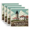 Jamestown, Rhode Island, Letterpress, Beavertail Lighthouse (Absorbent Ceramic Coasters Set