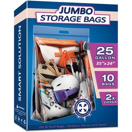 25 Gallon Extra Large Resealable Storage Bags with Zipper Top，35" x 24" Heavy Duty Clear Bags with Handles, 4 Mil Thick, Perfect for Clothing, Pillows, Travel, and Moving (10 Packs)