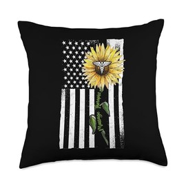 Massage Therapist Patriotic Sunflower Usa American Flag Throw Pillow