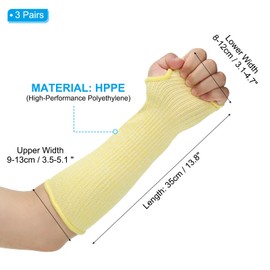 PATIKIL 14 Inch Cut Resistant Sleeve, 3 Pairs Arm Safety Protectors Sleeves with Thumb Hole Level 5 Protection Forearm Guard Sleeves for Thin Skin and Bruising, M, Yellow