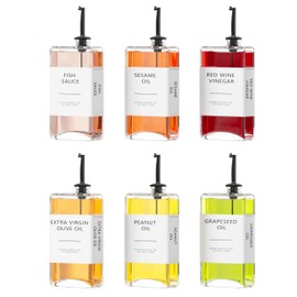 New England Stories Kitchen Cooking Oil Dispenser Set, Olive Oil and Vinegar Bottles, Soy Sauce Dispenser - 6 Pieces, Black, Durable & Stylish Design