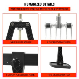 GRAUTOSPOT 850mm Car Dent Pull Lever Bar Kit 6 Claw Hook Puller Rings Aluminum Auto Body US (Black)