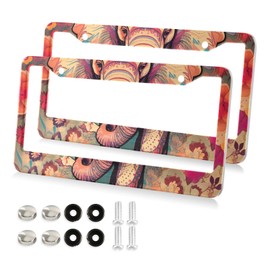 SDMKA Elephant Totem License Plate Frames 2 Pcs 2 Holes Aluminum License Plate Frame Car License Plate Frames with Screw Caps, Round Hole