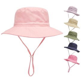 QIYIENDIAN Baby Sun Hat Wide Brim Beach Hats Bucket Hat for Infant Toddler and Children UPF 50+, Pale Pink