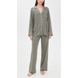 Eberjey Women's Gisele Long Pajama Set, Smokey Olive/Ivory, Green, M