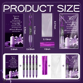 Sayglossy 60 Set Memorial Funeral Favor for Guest Thank You Set - 60 Funeral Ballpoints and Prayer Cards, 100 Bags & Twist Ties, Sympathy Gift for a Memorial Service Purple Ribbon Awareness(Purple)