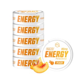 Grinds Energy Pouches - Natural Caffeine Pouches - Contains B-Vitamins, Sugar-Free, & 0 Calories - 80mg of Caffeine in Each Pouch - Peach - 6 Pack, 15 Pouches Per Can